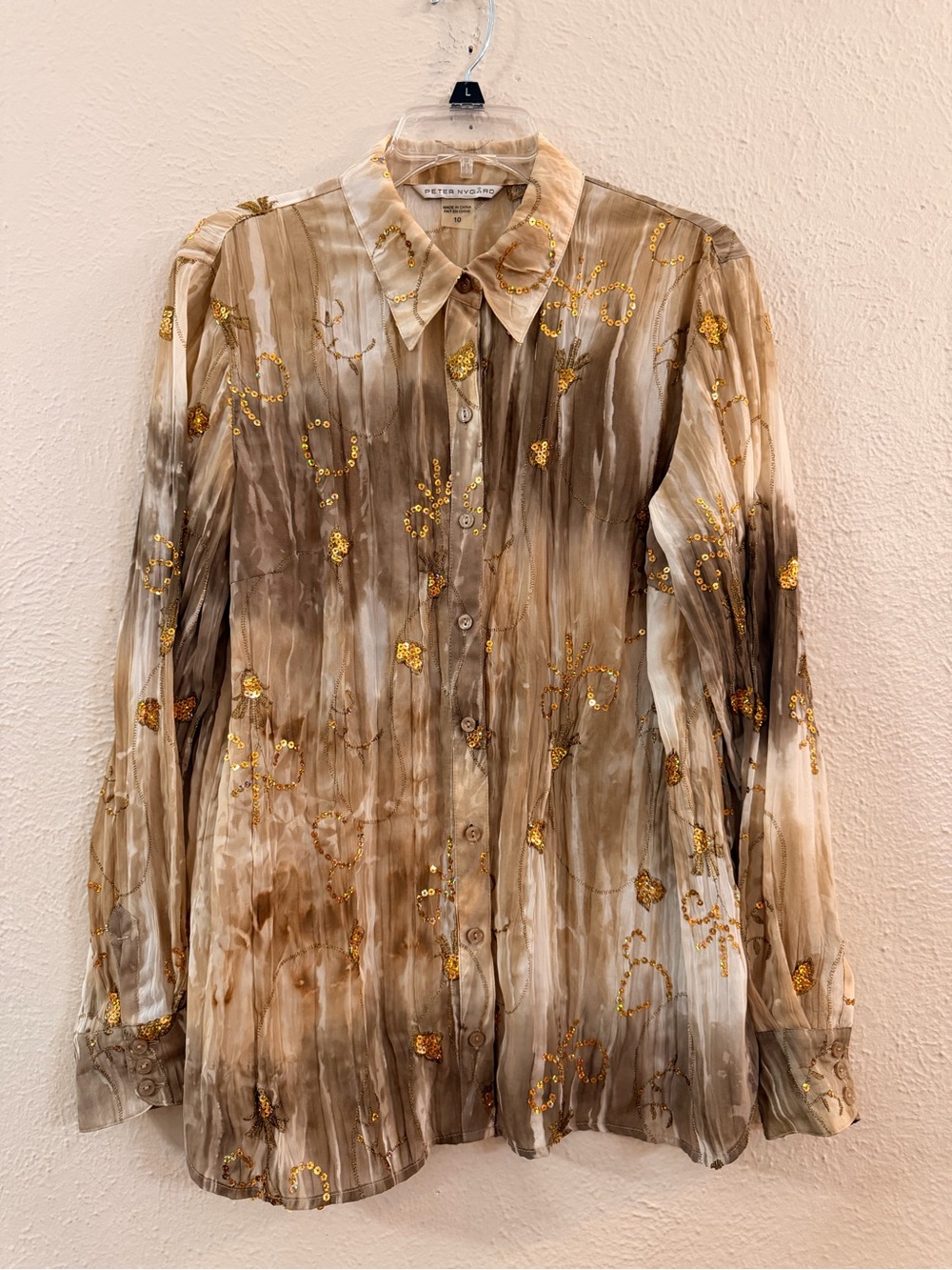 Peter Nygard Vintage-Inspired Brown Beaded blouse